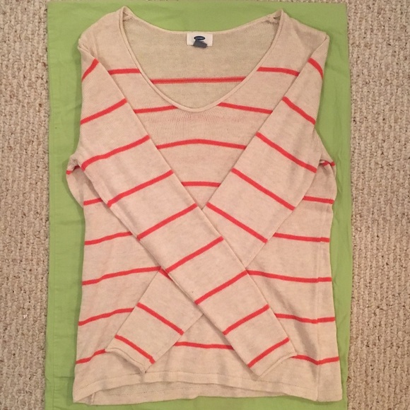 Old Navy Women’s Cream Sweater with Orange Stripes - Picture 3 of 6